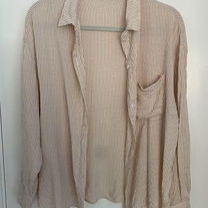Nude and white striped collared button up blouse